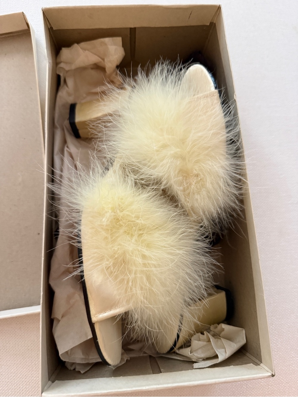 Ivory Women's Slide Mule with Fur Pom Pom - Vintage JC Penny Original Box